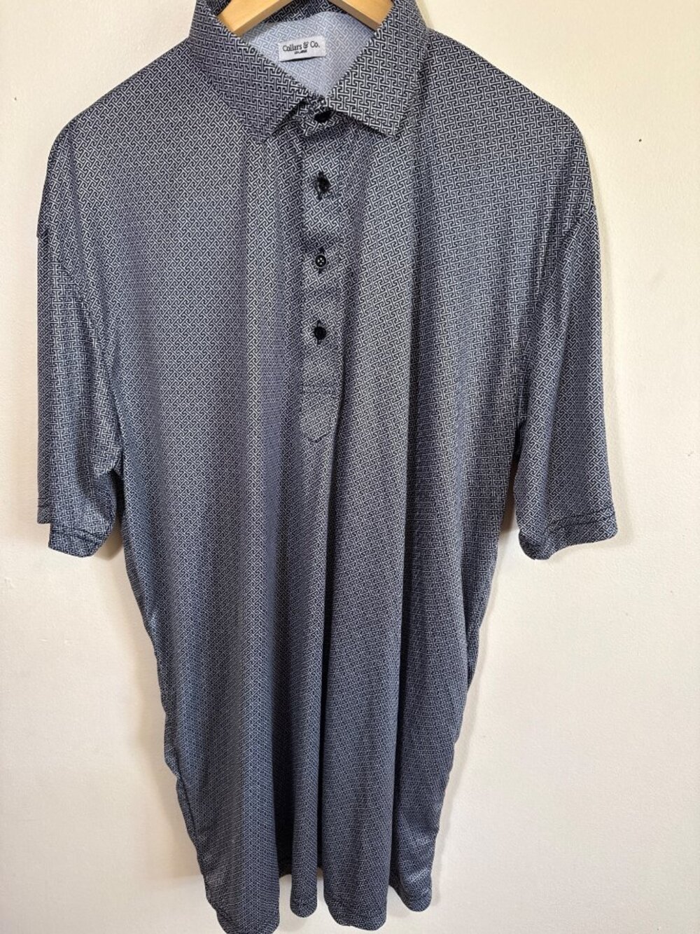 Collars & Co Mens 2XL Dress Collar Polo Shirt Black & White Maze Pattern 100% Po